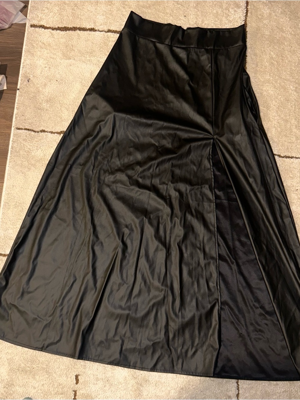 Women's Black Faux Leather Maxi Skirt Dress